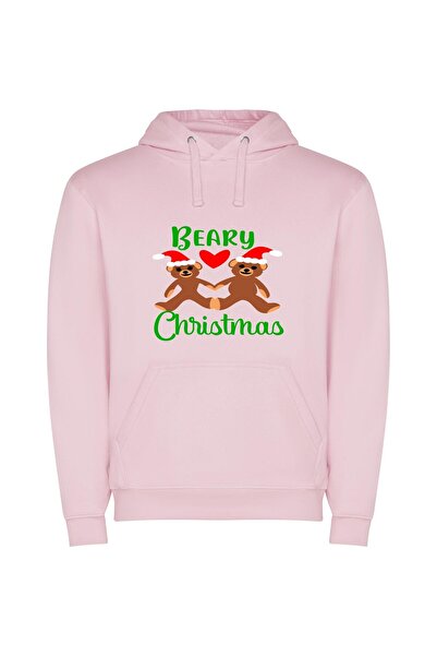 iLovePrints Bear Legs: Beary Christmas Φούτερ με κουκούλα σε χρώμα Ροζ