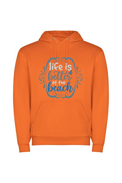 iLovePrints Beach Blissful Escape Φούτερ με κουκούλα σε χρώμα Πορτοκαλί
