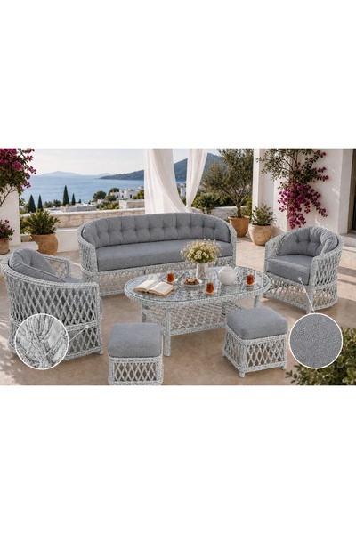 Vivense BODRUM RATTAN BAHÇE BALKON OTURMA GRUBU, 5 KİŞİLİK, GRİ