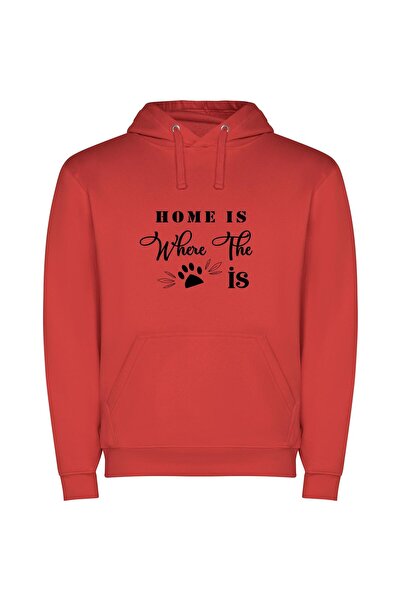 iLovePrints Paws at Home Φούτερ με κουκούλα σε χρώμα Κόκκινο