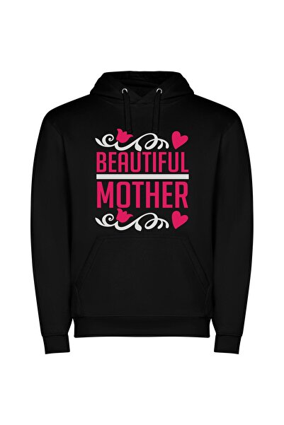 iLovePrints Radiant White-Background Mother Φούτερ με κουκούλα σε χρώμα Μαύρο