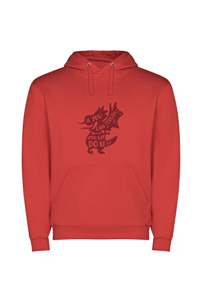 iLovePrints Crimson Dragon's Can-Do Dream Φούτερ με κουκούλα σε χρώμα Κόκκινο