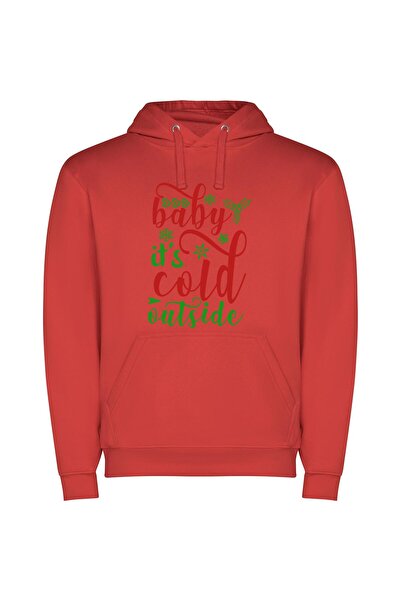 iLovePrints Winter Charm Extravaganza Φούτερ με κουκούλα σε χρώμα Κόκκινο