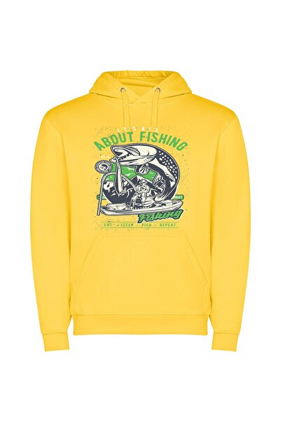 iLovePrints Finest Bass Fishing Print Φούτερ με κουκούλα σε χρώμα Κίτρινο