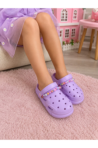AkınalBella Girl's Lilac Soft Beaded Slippers