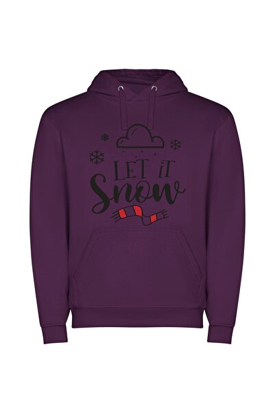 iLovePrints Serenity in Falling Snow Φούτερ με κουκούλα σε χρώμα Μωβ