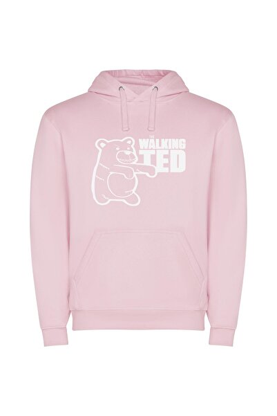 iLovePrints Terrified Bear Walking Strong Φούτερ με κουκούλα σε χρώμα Ροζ