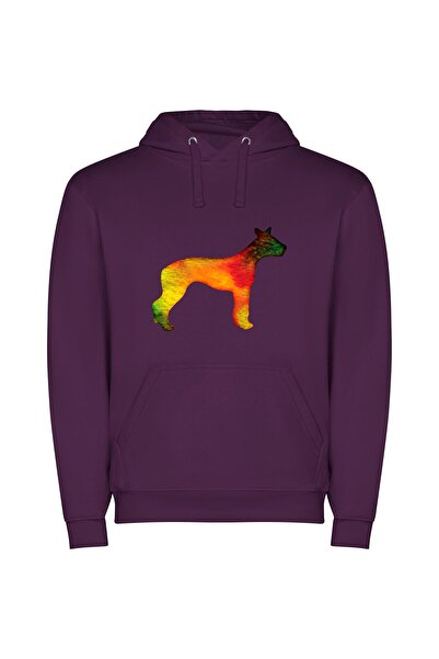 iLovePrints Colorful Holographic Dog Silhouette Φούτερ με κουκούλα σε χρώμα Μωβ
