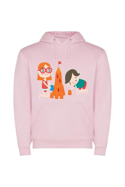 iLovePrints Sandcastle Builders: Kids' Illustration Φούτερ με κουκούλα σε χρώ...