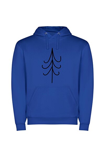 iLovePrints Minimalist Christmas Tree Sketch Φούτερ με κουκούλα σε χρώμα Μπλε