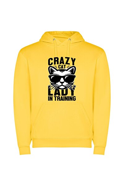 iLovePrints Feline Fashionista in Training Φούτερ με κουκούλα σε χρώμα Κίτρινο