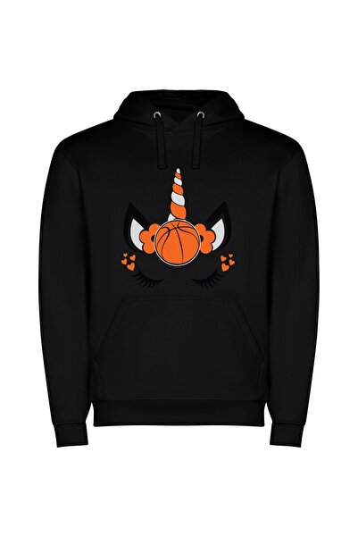 iLovePrints Unicorn Horned Hoops Hero Φούτερ με κουκούλα σε χρώμα Μαύρο