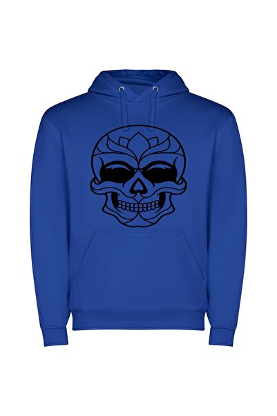 iLovePrints Symmetrical Floral Skull Φούτερ με κουκούλα σε χρώμα Μπλε