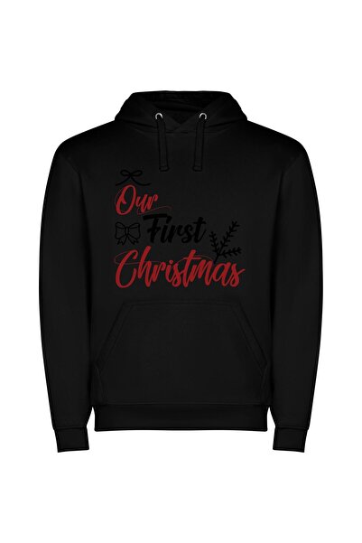 iLovePrints First Christmas Extravaganza Φούτερ με κουκούλα σε χρώμα Μαύρο