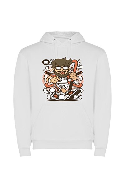 iLovePrints Artistic Sports Man Φούτερ με κουκούλα σε χρώμα Λευκό
