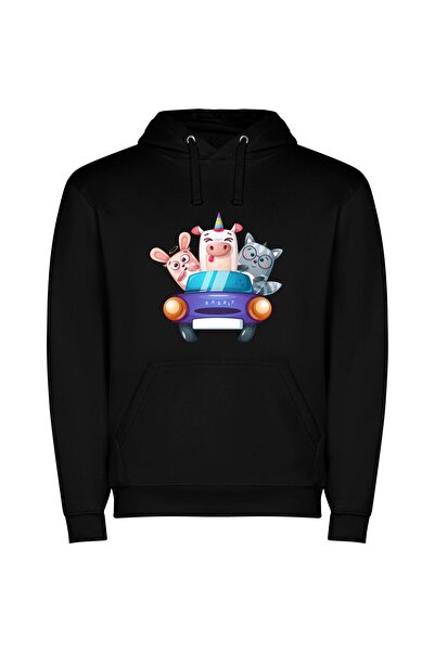 iLovePrints Animal Joyride: HD Mascots Φούτερ με κουκούλα σε χρώμα Μαύρο
