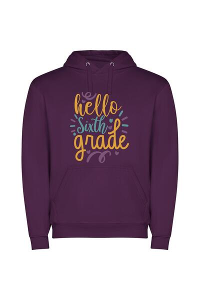 iLovePrints Artistic Greetings: Hello 6th Grade! Φούτερ με κουκούλα σε χρώμα Μωβ