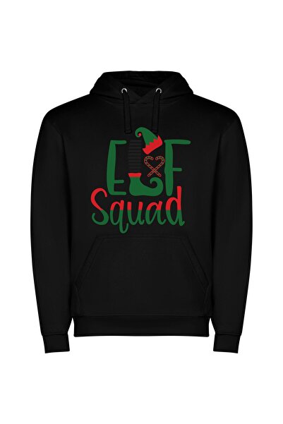 iLovePrints Vibrant Elf Squad Gathering Φούτερ με κουκούλα σε χρώμα Μαύρο