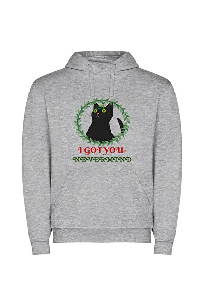 iLovePrints Cat's Elegance: Inspired Feline Φούτερ με κουκούλα σε χρώμα Γκρι