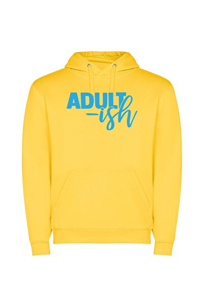 iLovePrints Blueish Adult Character Logo Φούτερ με κουκούλα σε χρώμα Κίτρινο