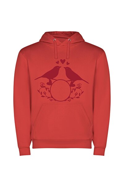 iLovePrints Rococo Lovebirds' Delight Φούτερ με κουκούλα σε χρώμα Κόκκινο