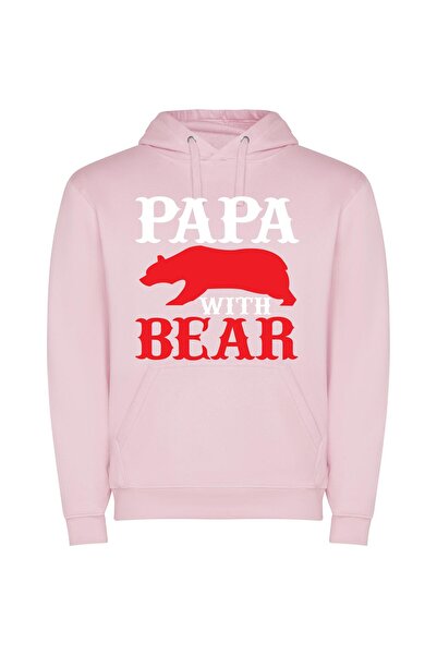 iLovePrints Crimson Bear Emblem Φούτερ με κουκούλα σε χρώμα Ροζ