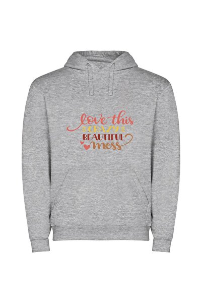 iLovePrints Love in Chaos: Aesthetic Mess Φούτερ με κουκούλα σε χρώμα Γκρι