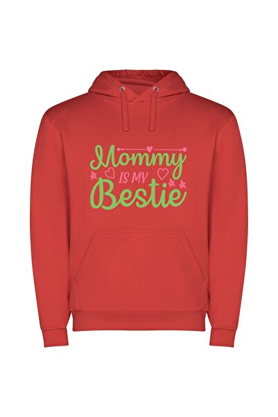 iLovePrints Mommies' Colorful Love Bond Φούτερ με κουκούλα σε χρώμα Κόκκινο