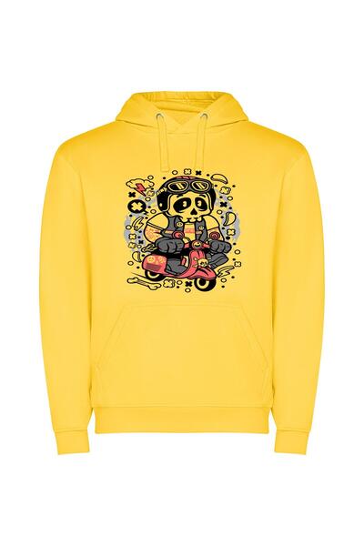iLovePrints Scooter-Bound Skeleton Φούτερ με κουκούλα σε χρώμα Κίτρινο