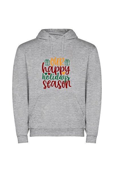 iLovePrints Merry Season's Greetings Φούτερ με κουκούλα σε χρώμα Γκρι