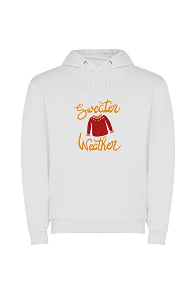 iLovePrints Cosy Sweater Weather Style Φούτερ με κουκούλα σε χρώμα Λευκό