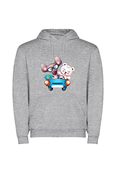 iLovePrints Animals in Carriage Φούτερ με κουκούλα σε χρώμα Γκρι
