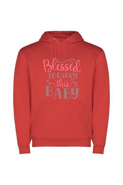 iLovePrints Blessed Baby Print Φούτερ με κουκούλα σε χρώμα Κόκκινο