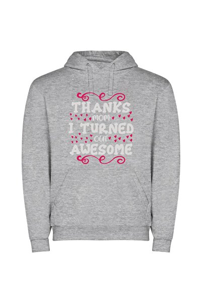 iLovePrints Wholesome Thanks, Awesome Mom Φούτερ με κουκούλα σε χρώμα Γκρι