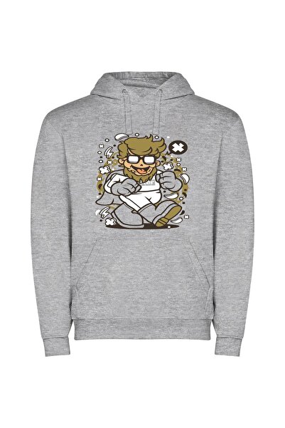 iLovePrints Cartoon Geek: Official Character Φούτερ με κουκούλα σε χρώμα Γκρι