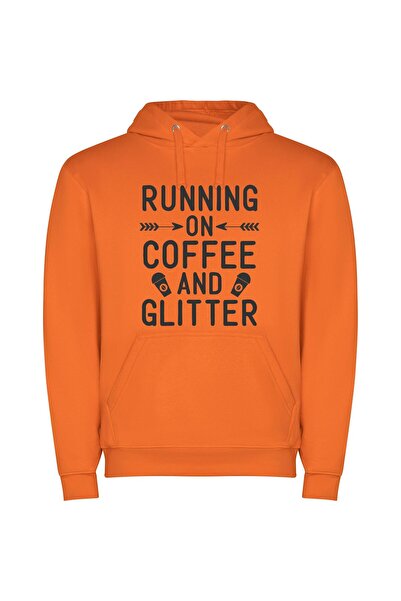 iLovePrints Caffeinated Glitter Glam Φούτερ με κουκούλα σε χρώμα Πορτοκαλί