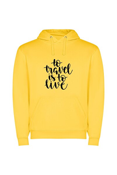 iLovePrints Art of True Travel Φούτερ με κουκούλα σε χρώμα Κίτρινο