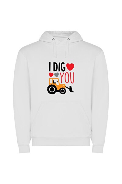 iLovePrints Romantic Tractor Messages Φούτερ με κουκούλα σε χρώμα Λευκό
