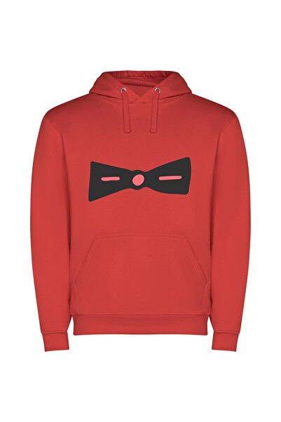 iLovePrints Elegant Black Tie Accessory Φούτερ με κουκούλα σε χρώμα Κόκκινο