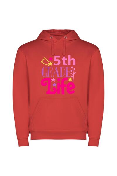 iLovePrints Vibrant 5th Grade Adventures Φούτερ με κουκούλα σε χρώμα Κόκκινο