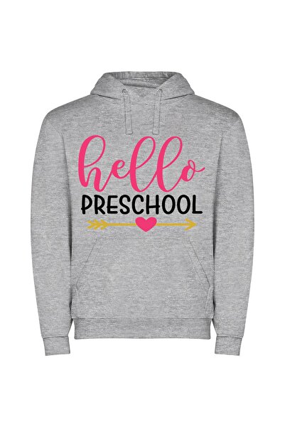 iLovePrints Hello Preschool, Old School Φούτερ με κουκούλα σε χρώμα Γκρι
