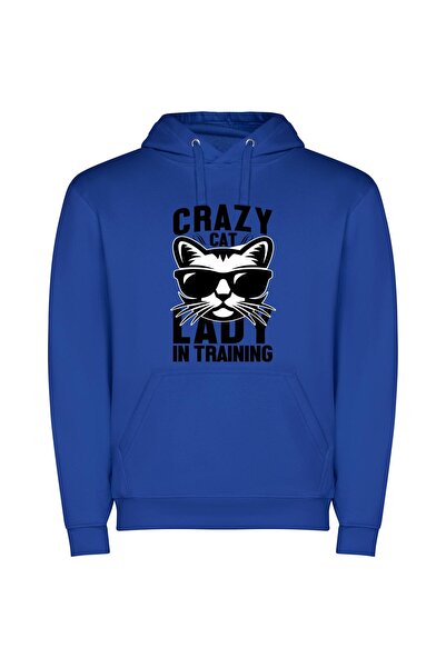 iLovePrints Feline Fashionista in Training Φούτερ με κουκούλα σε χρώμα Μπλε
