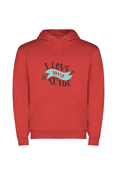 iLovePrints Tribe Love Typography Delight Φούτερ με κουκούλα σε χρώμα Κόκκινο