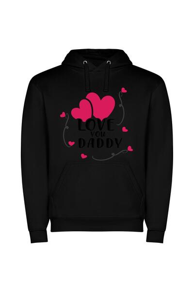 iLovePrints Hearts of Fatherly Love Φούτερ με κουκούλα σε χρώμα Μαύρο
