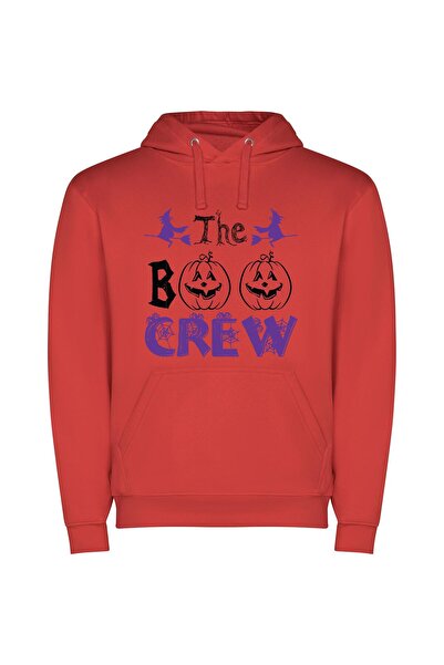 iLovePrints Spooky Halloween Pumpkin Tower Φούτερ με κουκούλα σε χρώμα Κόκκινο