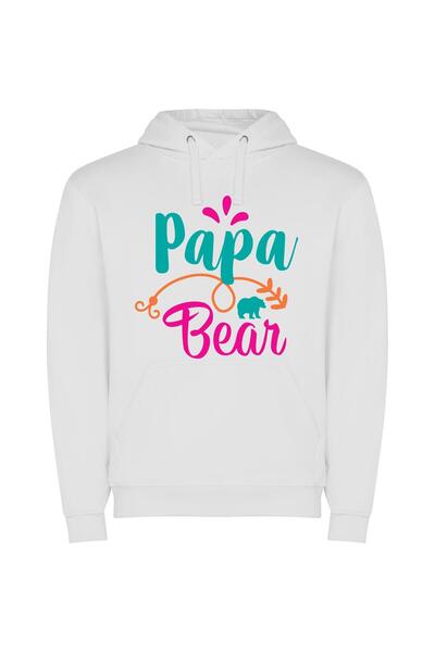 iLovePrints Artistic Family Emblem: Papa Bear Φούτερ με κουκούλα σε χρώμα Λευκό