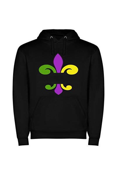 iLovePrints Colorful Fleur de Lis Φούτερ με κουκούλα σε χρώμα Μαύρο