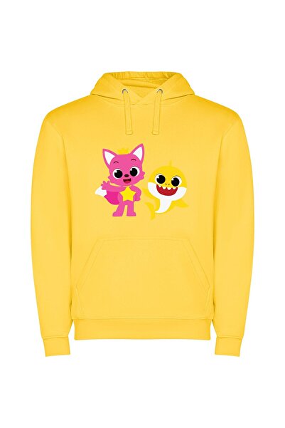 iLovePrints Joyful Cartoon Animal Duo Φούτερ με κουκούλα σε χρώμα Κίτρινο