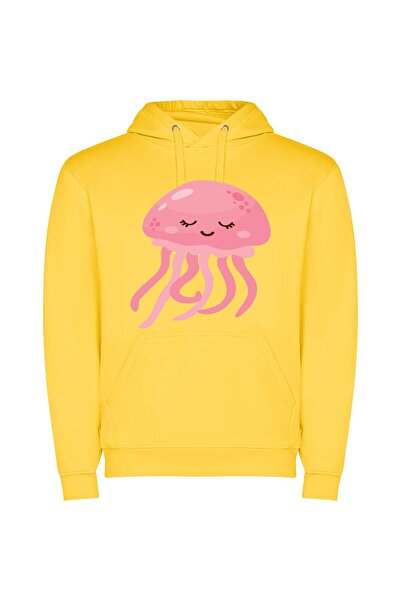 iLovePrints Jellyfish Extravaganza Φούτερ με κουκούλα σε χρώμα Κίτρινο