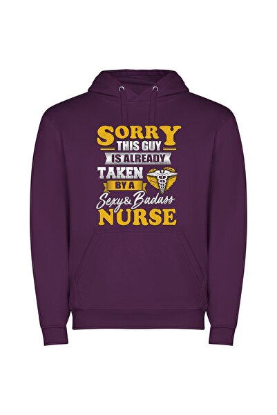 iLovePrints Nurse Humor Hits Hard Φούτερ με κουκούλα σε χρώμα Μωβ